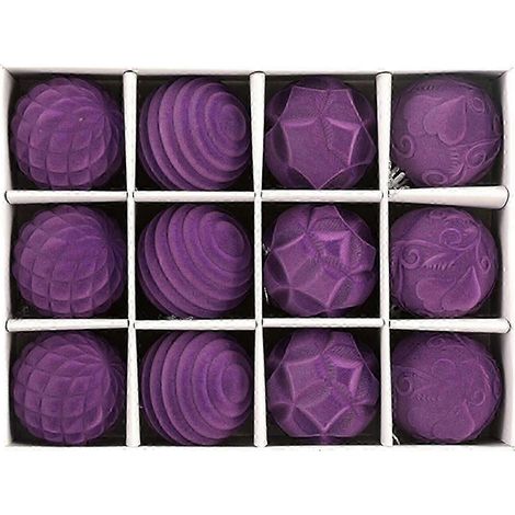 Lot de 12 boules de Noël floquées pratiques et incassables de 8 cm. (1/5)