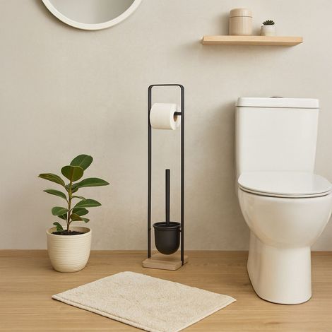 Porta scopino e porta carta igienica con base in bambu