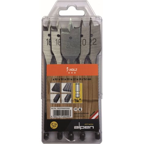 Alpen Flachfräsbohrer Set 5tlg 16 18 20 22 24 mm in Kunststoffbox 23700015100
