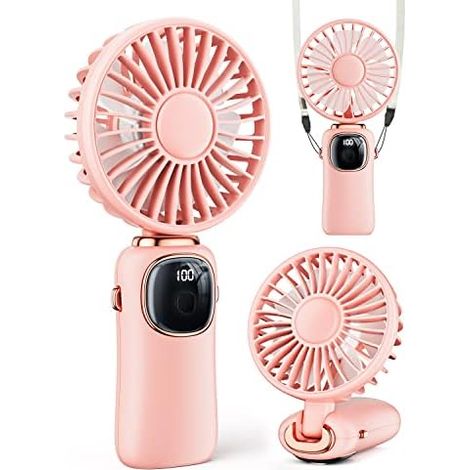 Tragbarer Handventilator, 4000 mAh, USB-wiederaufladbarer Ventilator mit LED-Display, Handheld/Hals/Schreibtisch, 3-in-1 persönlicher kleiner Ventilator, 90° faltbarer Schreibtischventilator (1/5)