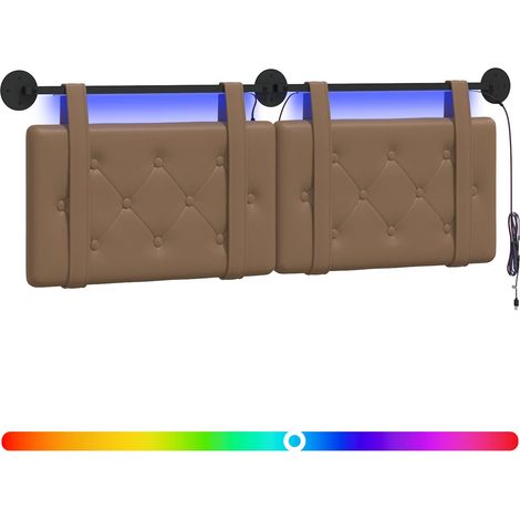 Hanging Headboard with LED Light Cappuccino Faux Leather vidaXL