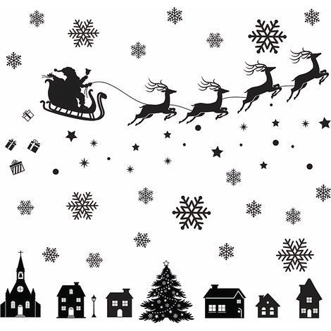 Sticker Fenetre Noel - Silhouette Pere Noel Rennes - Deco Vitre Autoadhesif PVC - 83 Pieces sur 8 Feuilles - Decoration Fenetre Boutique Maison (1/5)