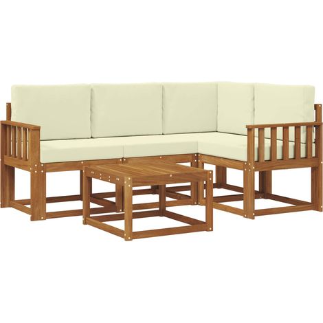 Outdoor Sofa Set with Cushion 5 pcs Natural and Cream vidaXL