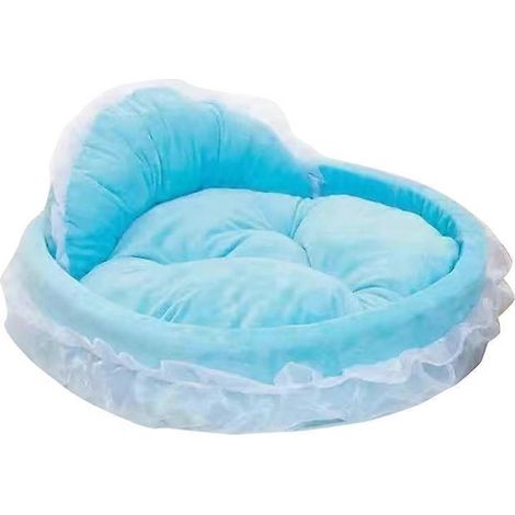 1. Lit pour chien élégant en dentelle princesse, nid douillet pour petit chiot et chaton, avec ruban nœud, taille S, bleu. (1/4)