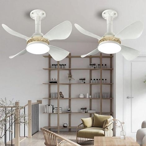 Ventilateur de plafond moderne à intensité variable, 2 pièces, avec éclairage LED à pales droites et télécommande, blanc,culot E27 (1/5)