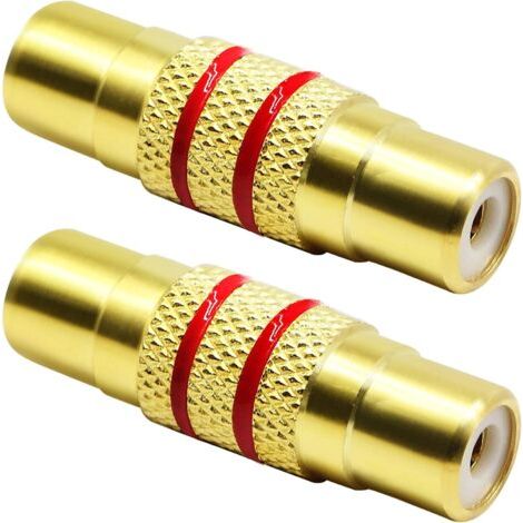 RCA-Buchse auf RCA-Audio- und Video-Koppleradapter, vergoldetes Metall (roter Kreis, 1 goldener RCA-Anschluss), 2 Stück (1/4)