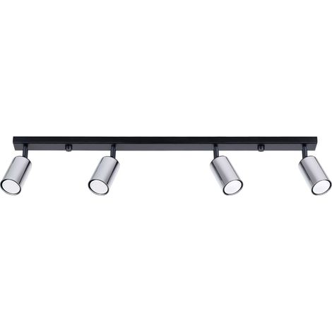 Applique - Plafonnier - Lampe Décorative - Lampe LED - Faible Consommation - GU10, 4x max 10W LED, 230V, 50Hz - Noir/Chrome - 82x6x18,5cm (1/5)