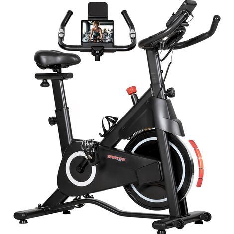 Vélo d'Appartement, Vélo d'Exercice, Résistance Magnétique Réglable, Écran LCD, Siège Confortable, 108x51x116cm, Blanc (1/5)