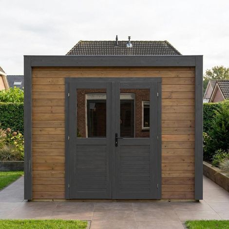 Abri de jardin en bois Sora 3.09x3.09m - 9.55m2 - Ep. 28mm - Traité (1/4)