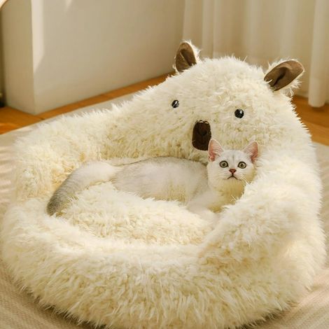 Accesorios para gatos: Cama/sofá de alpaca acogedor y cálido, redondo, con cojín extraíble, grueso y cómodo. Accesorios para mascotas, idea de regalo (sofá, tamaño S).