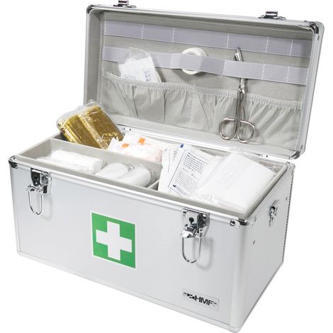 HMF 14701-09 Medizinkoffer, Erste Hilfe Koffer, Aluminium, Arzneikoffer, 40 x 22,5 x 20,5 cm, silber (1/5)