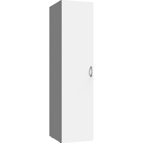 Pegane – Armoire de rangement 1 porte en bois mélaminé blanc – Dimensions 50 x 185 x 54 cm – Équipée d'une tablette et d'une tringle à vêtements