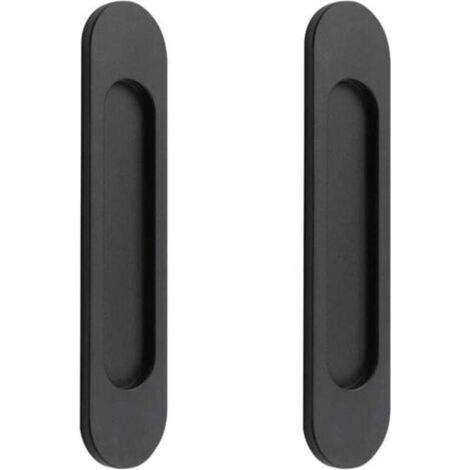 Lot de 2 poignées de porte coulissante ovales, autocollantes, noir mat, en alliage d'aluminium, poignée de traction sans perforation pour portes coulissantes, fenêtres d'armoire, 148 cm (1/3)