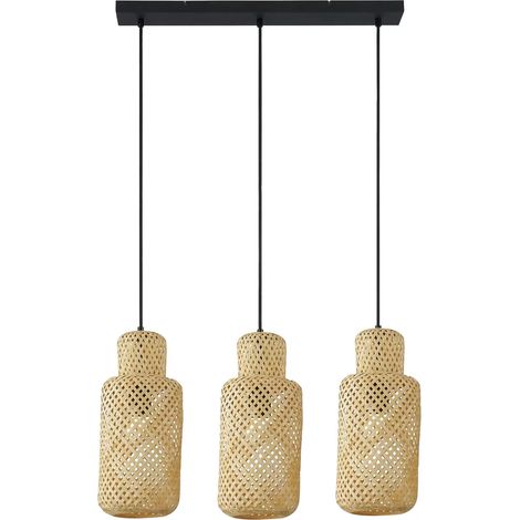 [NEUWERTIG] B-Ware Lindby Venora Hängeleuchte Bambus Länglich 3fl Deckenleuchte Hängelampe Lampe