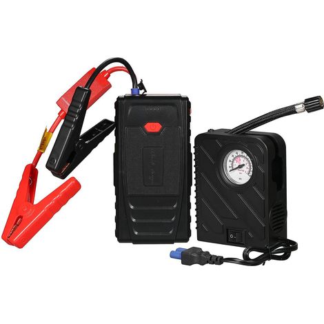 Démarreur de batterie de voiture 12 V au lithium avec lampe LED et pompe à air, booster de démarrage portable