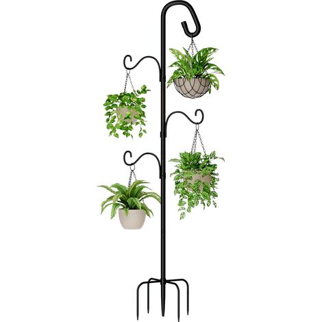 Crochet de Berger Extérieur 120cm Mangeoire Oiseaux sur Pied - Support Jardin Robuste 4 Crochets Réglables pour Plantes Suspendues Pots de Fleurs Lanternes Décoration (1/5)