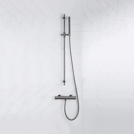 FugaFlow Eccelente Sobrado Ensemble de douche barre curseur avec douchette stick, flexible en métal et robinet de douche Gunmetal PVD (1/4)
