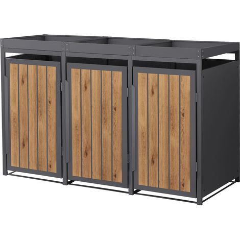 ML-Design 3x Cobertizos para Ocultar Cubos de Basura 240L Roble Antracita Claro 196x80x124cm Acero Caseta para Jardín Contenedor Exterior Caja con Tacho Plantación y Puerta Resistente a la Intemperie (1/5)