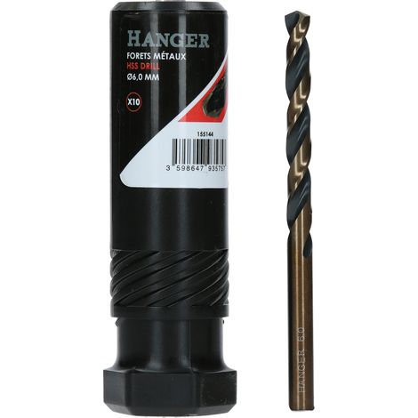 Boite de 10 forets métaux HSS taillés meulés diamètre 6mm - HANGER - 155144