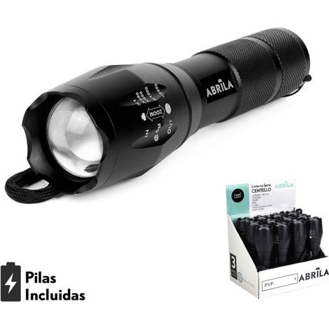 Linterna led aluminio centello negra 5encend.+zoom 300lm ip44 c/asa 13,5-15,5x3,6d