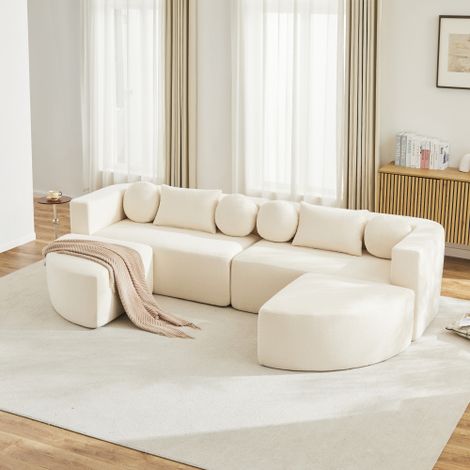 Canapé-lit modulaire — Emballage entièrement compressé, tissu en chenille, aucun assemblage requis — Modèle beige — L 292 x P 165 x H 68 cm (1/4)
