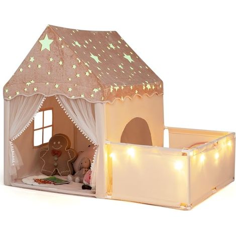 COSTWAY Tenda da Gioco Fosforescente per Bambini con Recinto (Beige) (1/3)