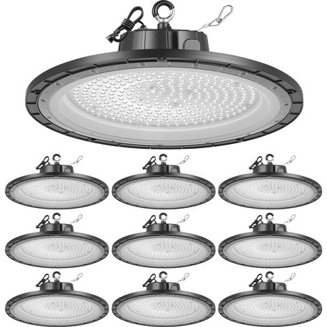 VEVOR Foco LED para Almacen, Garaje, 5000 K, 200 W, 30 000 LM, Resistente al Agua IP65, Voltaje 100-277 V, para Fábricas y Graneros, Cobertura Amplia y Brillante, Color Negro, 360 x 360 x 90 mm
