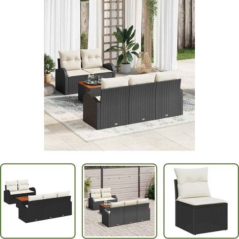 vidaXL Mobilier extérieur - Ensemble de canapé de jardin avec coussin 6 pcs Noir polyrotin (1/5)