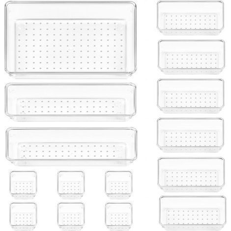 Vtopmart Lot de 15 Organisateurs de Tiroir – 4 Tailles, Rangement Tiroir en Plastique Transparent – Parfait pour Salle de Bain, Coiffeuse, Bureau, Cuisine, Outils et Maquillage (1/5)