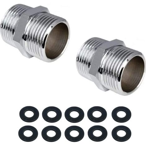 Lot de 2 rallonges de flexible de douche, raccord fileté 1/2 pouce, accessoires de raccordement mâle. (1/3)