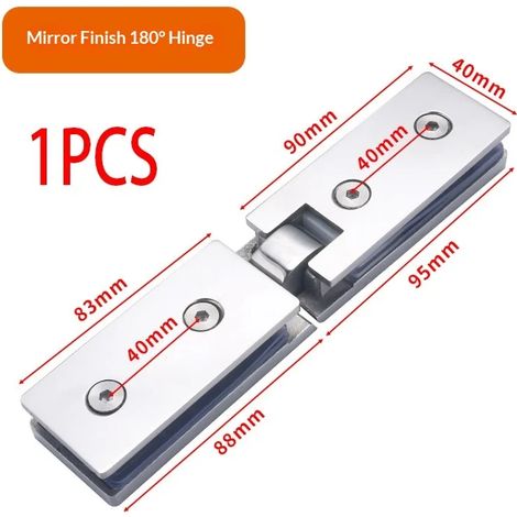 Charnière de porte de douche minimaliste en acier inoxydable 304 (ouverture à 180°) avec clip de fixation pour porte de douche en verre (ouverture à 180°). (1/5)