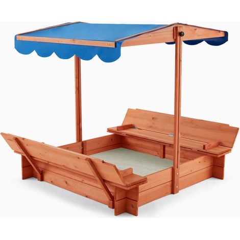 Home Deluxe – Bac à sable en bois 110 x 110 x 110 cm – Toit réglable et bâche de sol – Montage facile – Pour enfants à partir de 3 ans (1/6)