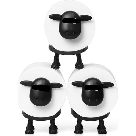 4 - Support Papier Toilette - Porte-Rouleau Mouton - Design 3D Amusant - Décoration Salle de Bain - Noir - 20x15x10cm
