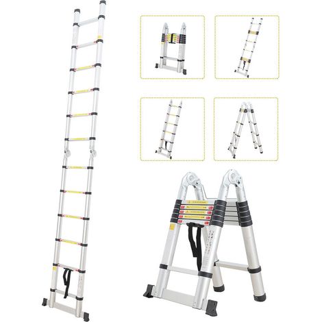Todeco – Échelle télescopique 3,8 m – Charge maximale 150 kg – 12 marches – Barre stabilisatrice – Norme EN131 (1/6)