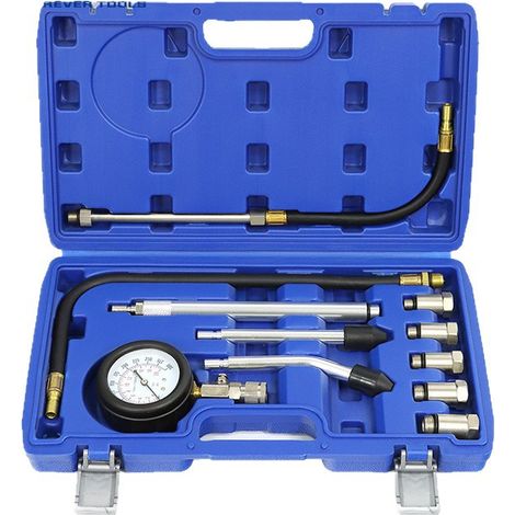 Kit d'adaptateurs pour testeur de compression moteur 11 pièces, manomètre de pression pour moteur automobile, pour voitures, camionnettes, motos et camions (1/4)