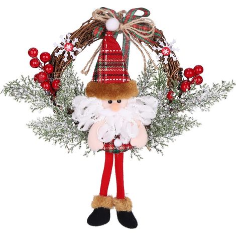 Couronne de Noël artificielle avec clochettes, motif Père Noël, idéale pour décorer portes, cheminées, sapins, etc.