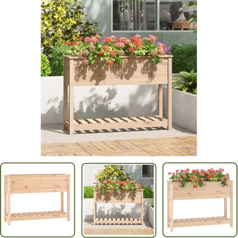 The Living Store Jardinière avec étagère 111,5x34,5x81 cm Bois massif de pin - Jardinier - Pot De Fleurs - Jardinière Extérieure - Bois Massif - Pin (1/5)