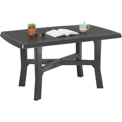 Tavolo da Esterno Raspberry, 6 Posti, Lunghezza Massima 138 cm Made in Italy, Finitura Effetto Quadrettato, 138x88x72h cm Nero Antracite