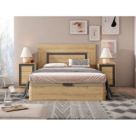 Conjunto matrimonio cabecero + 2 mesitas modelo Atenea acabado roble-negro. (1/2)