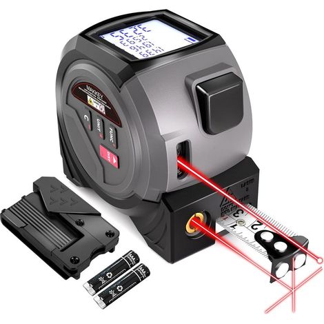Mètre ruban laser 3 en 1 40 m, 4,9 m et réticule de menuiserie, unités de surface, volume, pieds + pouces + mètres, idéal pour la décoration, la construction, le bricolage et l'ameublement.