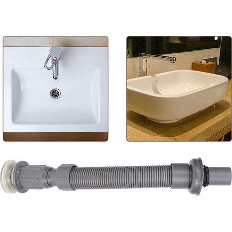 Tuyau de vidange evier salle de bain universel plastique acier gris S 6cm 39cm extensible 80cm accessoire plomberie 1 pc (1/5)