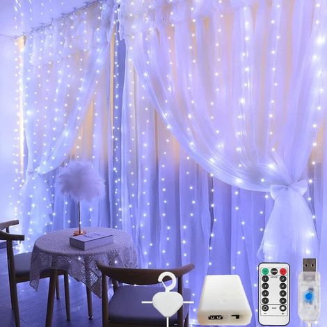Vorhang-Lichtergirlande, 3 m x 3 m, 300 LEDs, USB-Lichtvorhang, 8 Außen- und Innenbeleuchtungsmodi, Dekoration für Fenster, Weihnachten, Hochzeit, Geburtstag, Zuhause, Terrasse (1/5)