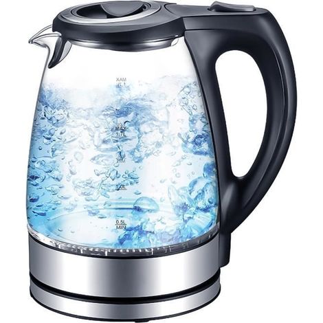 Bouilloire Électrique en Verre 1.7 L Éclairage LED illumination, Avec fond en Acier Inoxydable, 2200W Sans BPA