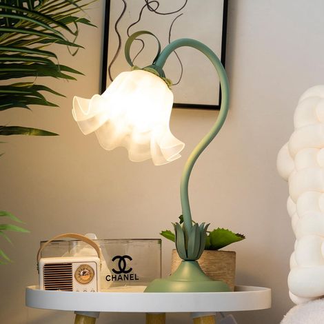 Fleur Lampe de Bureau Led,Métal+PE Col de Cygne DIY Lampe de Bureau avec 3-Lampes pour Filles,Salon,Chevet,Vert. (1/5)