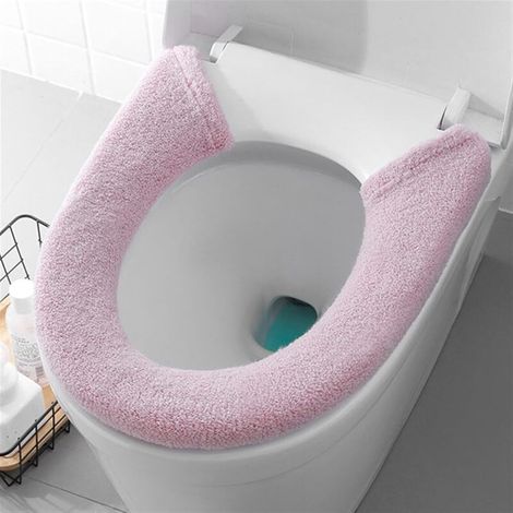 Rosa Toilettensitzbezug, 75 x 16,5 cm, einteilig. Weich und dick, Knopfverschluss, waschbar, wiederverwendbar und warm. (1/5)