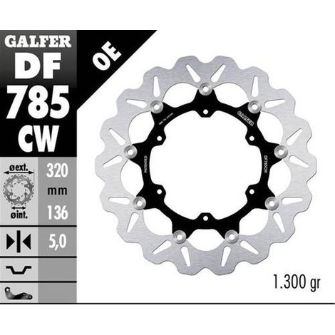 Disco de freno delantero Galfer para KTM 1050 Adventure '15- 1090 Adventure '17- 1190R Adventure '13- 1290R/S/T Super Adventure '15-'23 (flotante para olas) (320 x 136 x 5 mm)