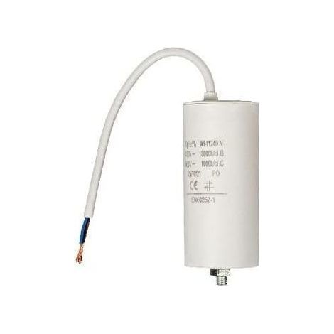 Condensateur 20µF 450VAC – Dimensions Ø42mm x 70mm – Température -25ºC à +85ºC – Fixation M8 – Câbles 150mm