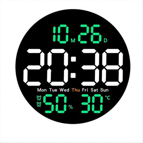 Horloge murale numérique orange de 25 cm (10 pouces) avec affichage de la température et de l'humidité (1/5)