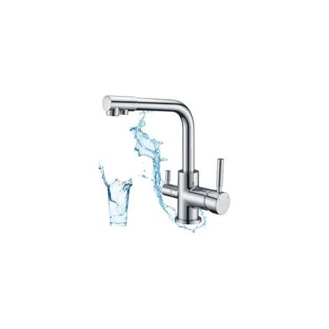 Grifo de cocina de 3 vías – Mezclador giratorio 360° de latón antibacteriano – Acabado cromado fácil de limpiar – Salida de agua filtrada (1/4)
