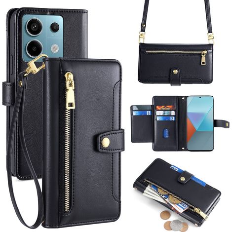 Étui à rabat pour Xiaomi Redmi Note 13 Pro 5G, portefeuille zippé, noir (1/5)